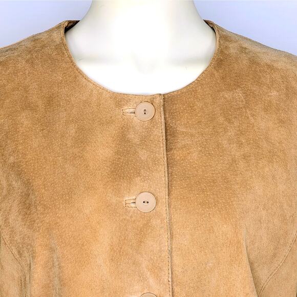 Vintage Pursuits Ltd Suede Leather Jacket Womens 14 Tan Button Up Y2K Clean Girl - Picture 2 of 13
